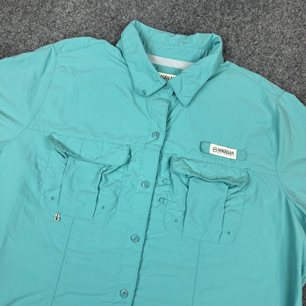 Magellan Outdoors Womens 1X Fish Gear Shirt Aqua Short Sleeve Relaxed Fit 3323